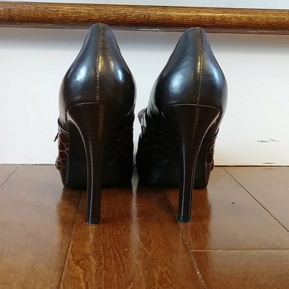 Marc Fisher suede & animal print platform heels Sz 8.5 - Picture 6 of 8